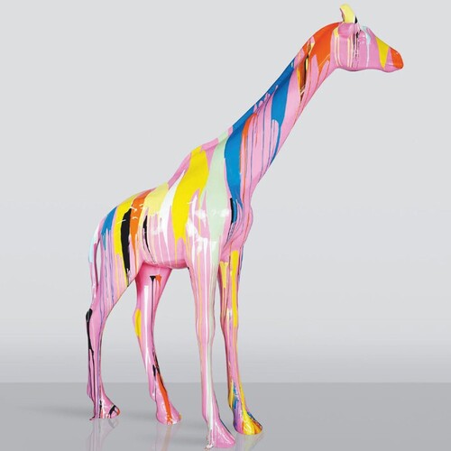 Casa Padrino XXL Deko Skulptur Giraffe Rosa / Bunt H. 320 cm - Riesige Garten Deko Figur