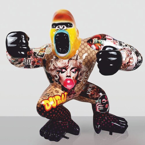 Casa Padrino XXL Deko Skulptur Gorilla Affe Bunt H. 180 cm - XXL Garten Figur