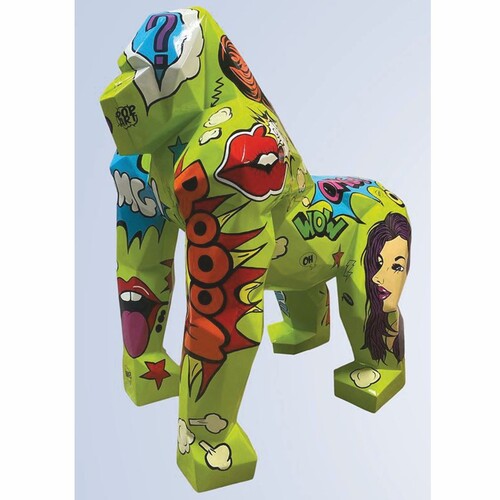 Casa Padrino XXL Deko Skulptur Gorilla Affe Gr�n / Bunt 111 x 77 x H. 131 cm