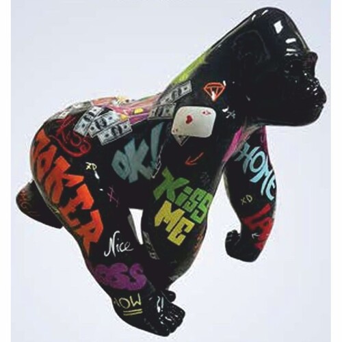 Casa Padrino XXL Deko Skulptur Gorilla Affe Schwarz / Bunt 160 x 86 x H. 136 cm