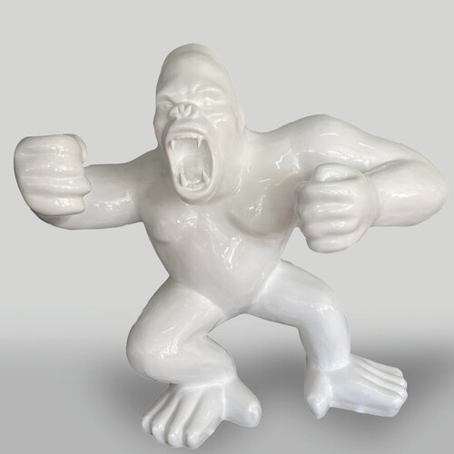 Casa Padrino XXL Deko Skulptur Gorilla Affe Wei� H. 180 cm - Garten Figur