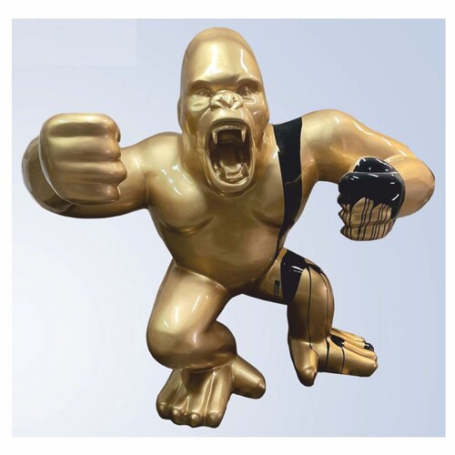 Casa Padrino XXL Deko Skulptur Gorilla Affe Gold / Schwarz 202 x 102 x H. 180 cm