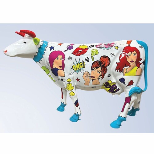 Casa Padrino XXL Deko Skulptur Kuh Wei� / Bunt 223 x 70 x H. 147 cm