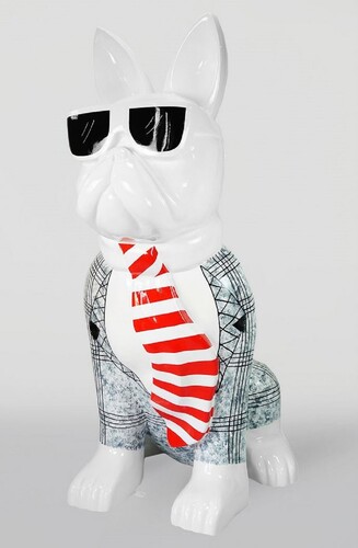 Casa Padrino XXL Skulptur Hund Bulldogge Wei� / Schwarz / Rot H. 196 cm - Garten Deko Figur