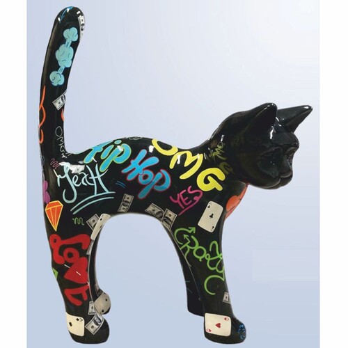 Casa Padrino XXL Deko Skulptur Katze Schwarz / Bunt 114 x H. 148 cm - Dekofigur