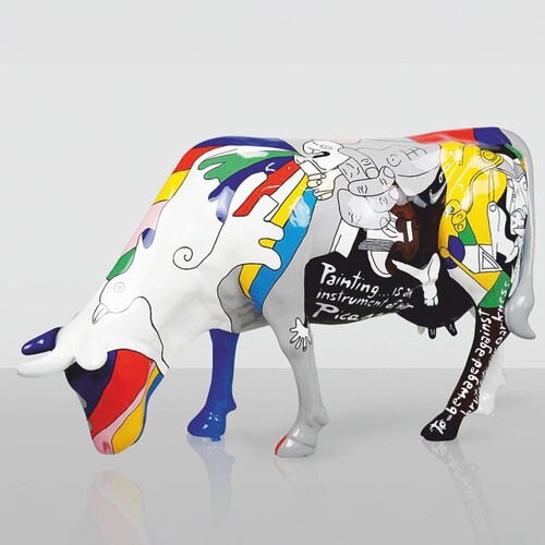 Casa Padrino XXL Deko Skulptur Kuh Bunt 220 cm - Lebensgro�e Garten Figur