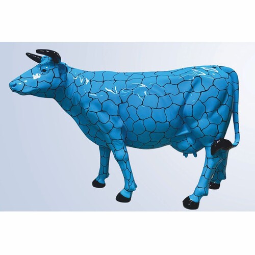 Casa Padrino XXL Deko Skulptur Kuh Blau / Schwarz 223 x 70 x H. 147 cm