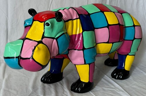 Casa Padrino XXL Deko Skulptur Nilpferd Bunt 100 cm - Garten Deko Figur