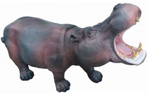 Casa Padrino XXL Deko Skulptur Nilpferd Grau / Rosa 110 cm - Garten Deko Figur