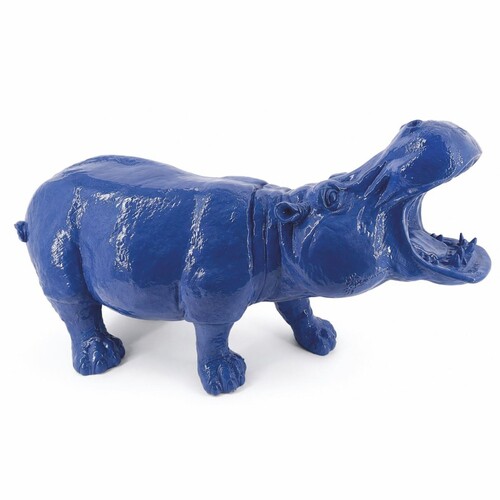 Casa Padrino Deko Skulptur Nilpferd Blau 120 cm - Garten Deko Figur