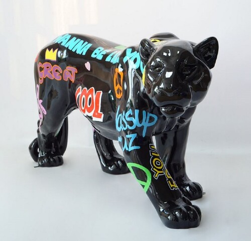 Casa Padrino XXL Deko Skulptur Panther Schwarz / Bunt 160 x H. 72 cm