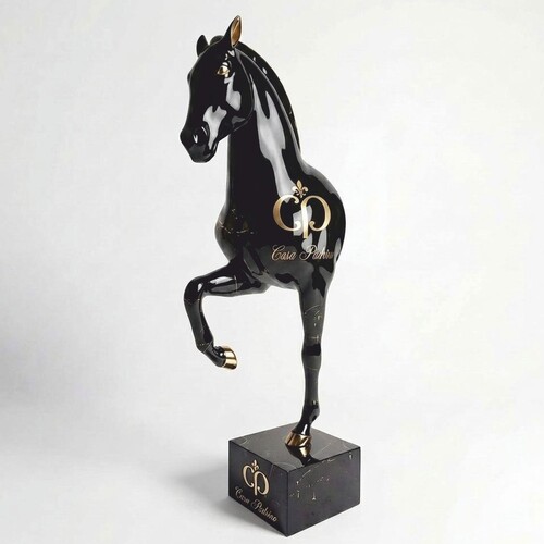 Casa Padrino XXL Deko Skulptur Pferd auf Sockel Schwarz / Gold H. 255 cm - XXL Deko Figur