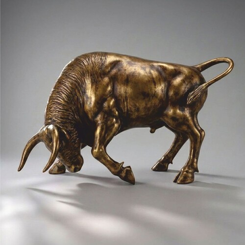 Casa Padrino XXL Deko Skulptur Stier Antik Gold 205 cm - Garten Deko Figur - Gro�e Deko Figur - Lebengro�e Garten Skulptur