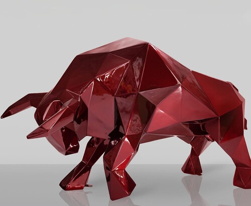 Casa Padrino XXL Deko Skulptur Stier Bordeauxrot 220 cm - Lebensgro�e Abstrakte Garten Deko Figur