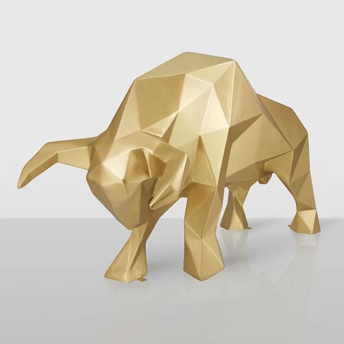 Casa Padrino XXL Deko Skulptur Stier Gold 220 cm - Lebensgro�e Abstrakte Garten Deko Figur