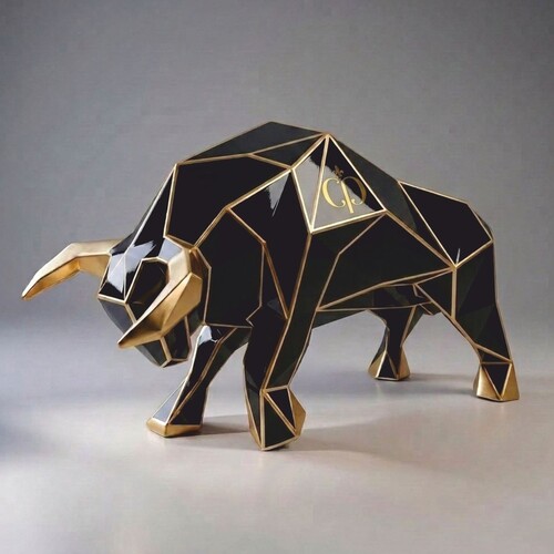 Casa Padrino XXL Deko Skulptur Stier Schwarz / Gold 220 cm - Lebensgro�e Abstrakte Garten Deko Figur CPB