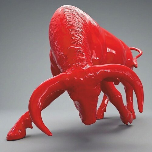 Casa Padrino XXL Deko Skulptur Stier Rot 205 cm - Garten Deko Figur - Gro�e Deko Figur - Lebengro�e Garten Skulptur