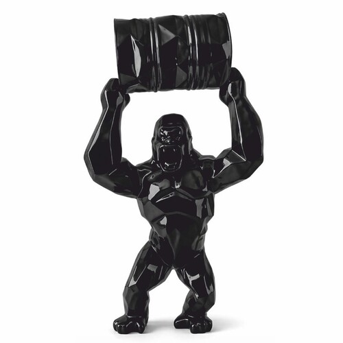Casa Padrino XXL Garten Deko Skulptur Gorilla mit Fass Schwarz H. 250 cm
