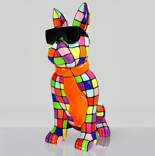 Casa Padrino XXL Skulptur Hund Bulldogge Bunt / Schwarz H. 196 cm - Garten Deko Figur