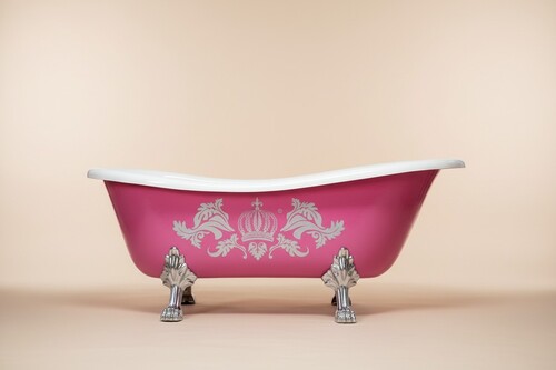 Casa Pomp��s by Casa Padrino Luxus Badewanne Deluxe freistehend Pink / Silber / Wei� 1695mm mit L�wenf�ssen