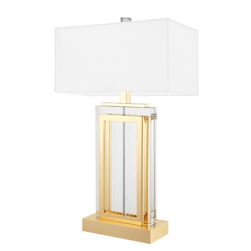 Eichholtz Table Lamp Arlington Crystal Gold H. 67,5 cm - Tischleuchte aus Kristallglas mit wei�em Schirm