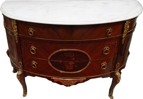 Franz�sische Antik Stil Kommode Intarsien Braun mit wei�er Marmorplatte Strasbourg - Barock M�bel