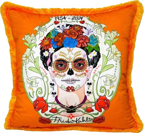 Frida Kahlo by Casa Padrino Luxus Deko Kissen mit Strass Steinen Orange / Bunt