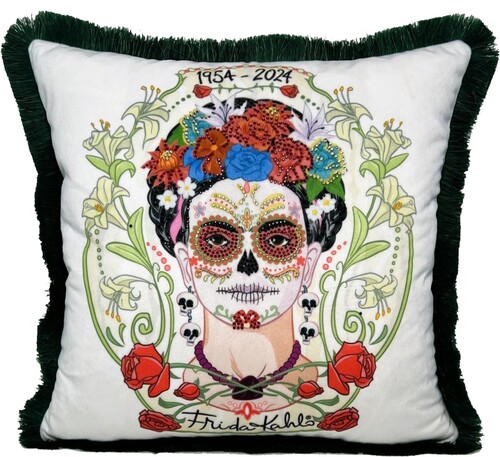 Frida Kahlo by Casa Padrino Luxus Deko Kissen mit Strass Steinen Wei� / Bunt