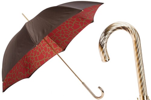 Giraffe-Print Regenschirm, Au�en Schwarz, Doppelgewebe f�r Damen - Handmade in Italy