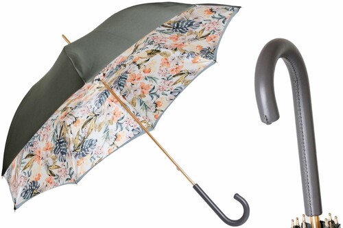 Grau Regenschirm mit Blumen f�r Damen - Handmade in Italy