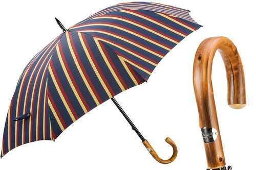 Gro� Gestreiften Regenschirm aus Kastanienholz f�r Herren - Handmade in Italy