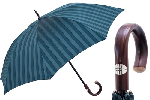 Gro� Gestreiften Regenschirm aus Kastanienholz f�r Herren - Handmade in Italy