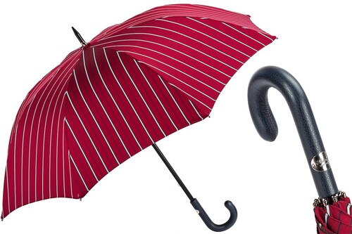 Gro� Gestreiften Regenschirm mit Ledergriff f�r Herren - Handmade in Italy