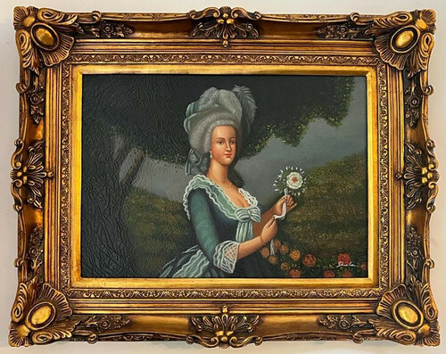 Casa Padrino Barock �lgem�lde Gr�fin Mehrfarbig / Gold - Handgemaltes Antik Stil Gem�lde mit Prunk Rahmen - Wand Deko im Barockstil - Barock Deko Accessoires