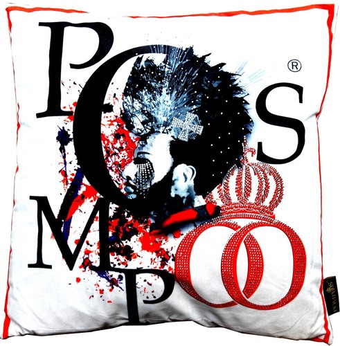 Harald Gl��ckler Designer Deko Kissen Pomp��s by Casa Padrino mit Glitzersteinen Wei� Schwarz Rot - Art Collection -