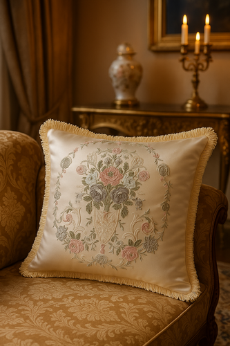 Harald Gl��ckler Luxus Deko Kissen Pomp��s Provence by Casa Padrino Silber / Creme 45 x 45 cm