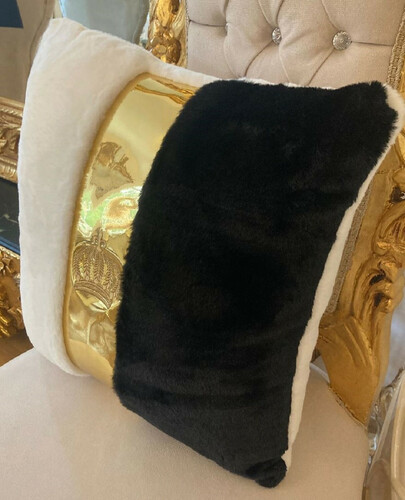 Harald Gl��ckler Luxus Deko Kissen Pomp��s by Casa Padrino Wei� / Schwarz / Gold - Gl��ckler Kissen - Designer Zierkissen - Harald Gl��ckler Designer Deko Accessoires