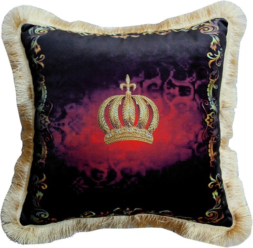 Harald Gl��ckler Luxus Kissen Pomp��s by Casa Padrino Krone Schwarz / Bordeauxrot / Gold - Feinster Samtstoff - Gl��ckler Deko Kissen mit Strass Steinen 