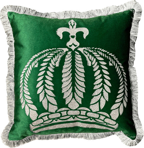 Harald Gl��ckler Pomp��s Kissen by Casa Padrino Gr�n / Silber Krone mit Strass Steinen - Luxus Deko Zierkissen