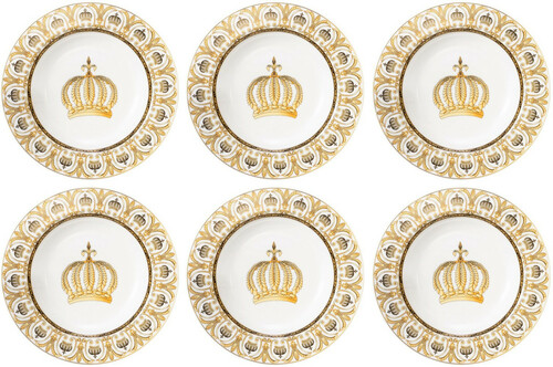 Harald Gl��ckler Pomp��s Porzellan Suppenteller Set mit Krone Wei� / Gold  22,3 x H. 3,7 cm - designed by Harald Gl��ckler