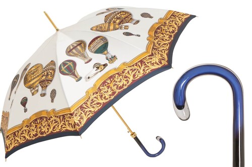 Hei�luftballon-Regenschirm f�r Damen - Automatische �ffnung - 100% Polyester - Griff aus Acetat - Handmade in Italy
