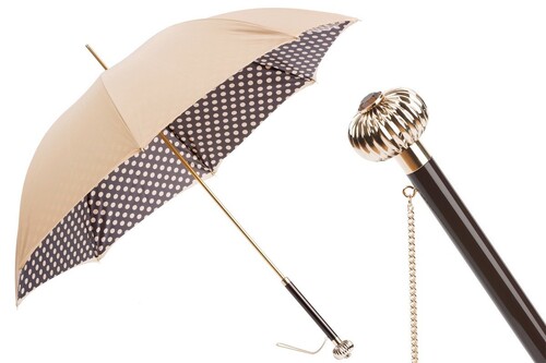 Klassisch Regenschirm mit Punktemuster, Doppelgewebe f�r Damen - Manuelle �ffnung - 100% Polyester - Schmuck-Griff - Handmade in Italy