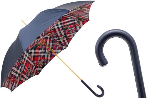 Klassischer Marine-Regenschirm mit Streifen und Blumen f�r Damen - Handmade in Italy