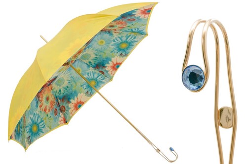 Lichtfarbe Regenschirm mit Sonnenblumen, Doppelgewebe f�r Damen - Handmade in Italy