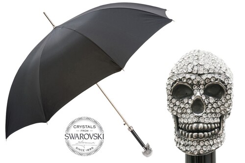 Luxus -Regenschirm mit Totenkopf Griff und Swarovski� f�r Herren - Regenschirm mit Swarovski� Totenkopf Griff - Handmade in Italy