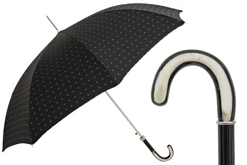 Luxus Klassisch Regenschirm mit B�ffelhorn f�r Herren - Automatische �ffnung - 100% Polyester - Griff in B�ffelhorn - Handmade in Italy