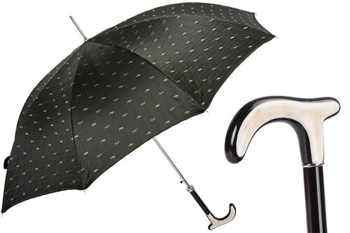 Luxus Paisley-Regenschirm mit B�ffelhorn f�r Herren - Automatische �ffnung - 100% Polyester - Griff in B�ffelhorn - Handmade in Italy