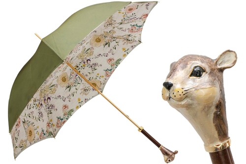 Luxus Regenschirm Damen Eichh�rnchen - Manuelle �ffnung - 100% Polyester - Griff aus Emailliertem Messing - Handmade in Italy