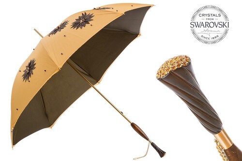 Luxus Regenschirm Damen Hohe Qualit�t Hand Bestickt Schirm mit Sonnenblumen, Doppelgewebe - Handmade in Italy