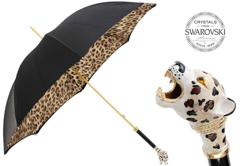 Luxus Regenschirm Damen Jaguar - Manuelle �ffnung - 100% Polyester - Griff aus Emailliertem Messing - Handmade in Italy